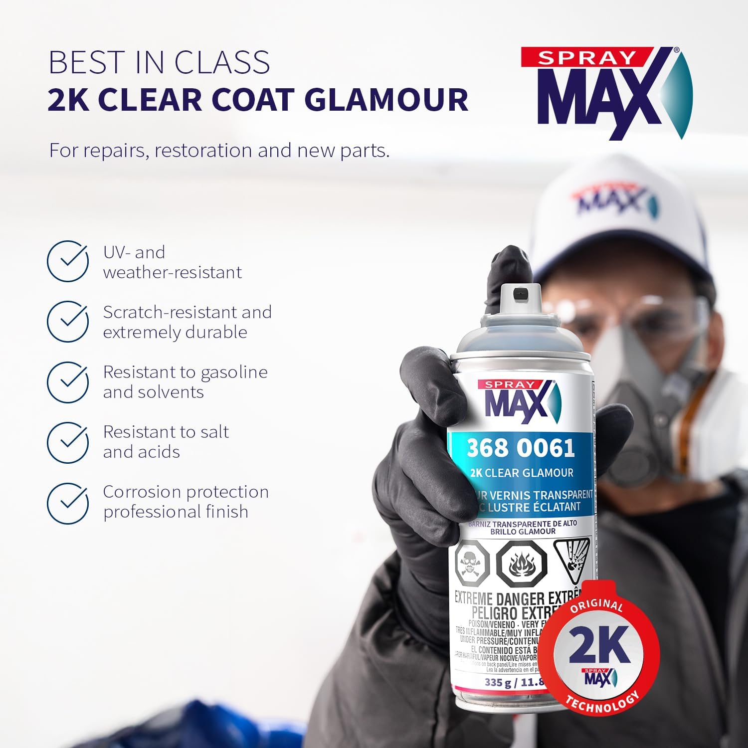 SprayMax 2K Glamour High Gloss Clear Coat | 2K Automotive Clear Coat Spray Paint | High Gloss Finishing Spray | UV-Resistant